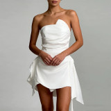 Women’s Summer Chic Solid Color Slim Waist Strapless Mini Formal Party Dress