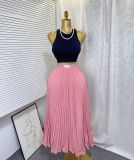 Women’s Classic Fashion Pleated Polka Dot High Waist A-Line Maxi Skirt