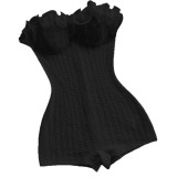Women’s Black Ruffle Off Shoulder Slim Fit Romper