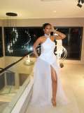 African Women’s Halter Neck Sleeveless Slim Waist Long Irregular Split Chic Elegant Formal Party Evening Gown
