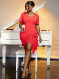 African Plus Size Women’s Heart Neck Short Sleeve Rose Ruched Bodycon Party Mini Dress