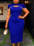 Plus Size Women’s Cutout Beaded Puff Sleeve Slim Waist Slim Fit Chic Formal Party Career Bodycon Dress
