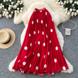 Women’s Classic Fashion Pleated Polka Dot High Waist A-Line Maxi Skirt