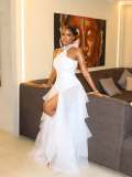 African Women’s Halter Neck Sleeveless Slim Waist Long Irregular Split Chic Elegant Formal Party Evening Gown