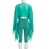 Women’s Fall Solid Color Mesh Sexy Deep V Neck Ruched Irregular Long Sleeve Pants Set