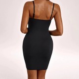 Women’s Black Sweetheart Neck Strap Slim Fit Bodycon Mini Dress