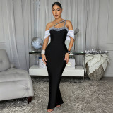 Women’s Elegant Beaded Off Shoulder Evening Gown Formal Party Mermaid Dress