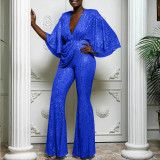 Women Sequin Sexy Deep V Backless Jumpsuit