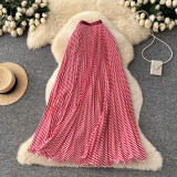 Women’s Classic Fashion Pleated Polka Dot High Waist A-Line Maxi Skirt