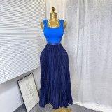Women’s Classic Fashion Pleated Polka Dot High Waist A-Line Maxi Skirt