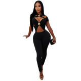 Women’s Sexy Cutout Short Sleeve Slim Fit Bodycon Tight Fitting Jumpsuit
