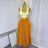 Women’s Classic Fashion Pleated Polka Dot High Waist A-Line Maxi Skirt