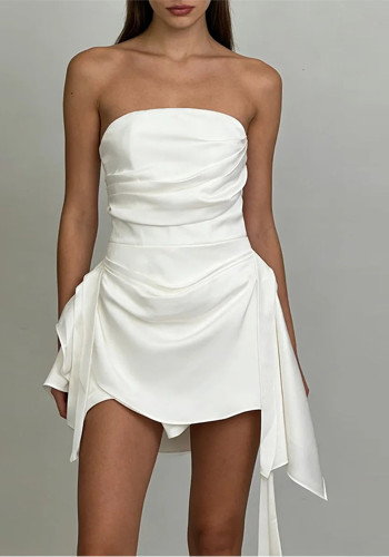 Women’s Summer Chic Solid Color Slim Waist Strapless Mini Formal Party Dress