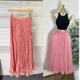 Women’s Classic Fashion Pleated Polka Dot High Waist A-Line Maxi Skirt