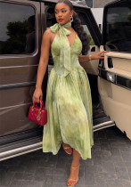 Women’s Summer Holidays Green Tie-Dye V Neck Strap Slim Waist A-Line Long Dress Women’s Summer Holidays Green Tie-Dye V Neck Strap Slim Waist A-Line Long Dress