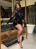 Women’s Fall Round Neck Long Sleeve Sexy Slim Waist Mini Rhinestone Dress