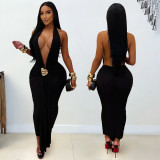 Women’s Halter Neck Deep V Neck Sexy Split Ruched Low Back Chic Dress