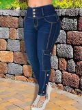 Women’s High Waist Stretch Slim Fit Multi-Pocket Cargo Denim Tight Fitting Pants
