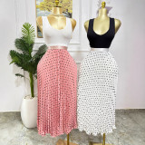 Women’s Classic Fashion Pleated Polka Dot High Waist A-Line Maxi Skirt