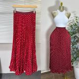 Women’s Classic Fashion Pleated Polka Dot High Waist A-Line Maxi Skirt