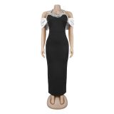 Women’s Elegant Beaded Off Shoulder Evening Gown Formal Party Mermaid Dress
