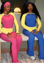 Women’s Fall Chic Casual Color Block Tight Fitting Round Neck Top and Pants Set Women’s Fall Chic Casual Color Block Tight Fitting Round Neck Top and Pants Set