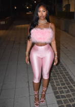 Women’s Fall Winter Sexy Plush Strap Top and Tight Fitting High Waist Shorts Set Women’s Fall Winter Sexy Plush Strap Top and Tight Fitting High Waist Shorts Set