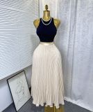 Women’s Classic Fashion Pleated Polka Dot High Waist A-Line Maxi Skirt