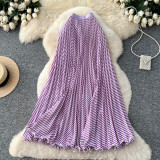 Women’s Classic Fashion Pleated Polka Dot High Waist A-Line Maxi Skirt