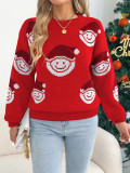 Women’s Fall Winter Santa Claus Jacquard Lantern Sleeve Pullover Christmas Sweater