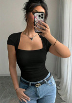 Women’s Summer Fashion Casual Square Neck Slim Fit Knitted T-Shirt Women’s Summer Fashion Casual Square Neck Slim Fit Knitted T-Shirt