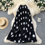Women’s Classic Fashion Pleated Polka Dot High Waist A-Line Maxi Skirt