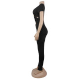 Women’s Sexy Cutout Short Sleeve Slim Fit Bodycon Tight Fitting Jumpsuit
