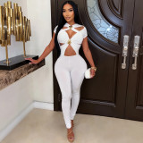 Women’s Sexy Cutout Short Sleeve Slim Fit Bodycon Tight Fitting Jumpsuit