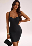 Women’s Black Sweetheart Neck Strap Slim Fit Bodycon Mini Dress