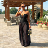 Women’s Lace-Up Slim Waist Strap Long Dress