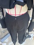 Women’s Spring Summer Fashion Lace Patchwork Cutout Low Back Blazer and Pants Two-Piece Set