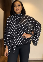Women’s Fashion Bow Lace-Up Lantern Sleeve Polka Dot Blouse Women’s Fashion Bow Lace-Up Lantern Sleeve Polka Dot Blouse