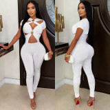 Women’s Sexy Cutout Short Sleeve Slim Fit Bodycon Tight Fitting Jumpsuit