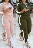 Women’s Casual Hooded Zip-Up Long Sleeve Top and Jogger Cargo Pants Two-Piece Set