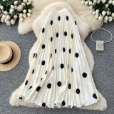 Women’s Classic Fashion Pleated Polka Dot High Waist A-Line Maxi Skirt