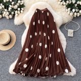 Women’s Classic Fashion Pleated Polka Dot High Waist A-Line Maxi Skirt