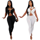 Women’s Sexy Cutout Short Sleeve Slim Fit Bodycon Tight Fitting Jumpsuit