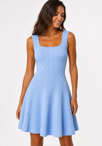 Women French Elegant Sleeveless Knit Summer Pearl Dress