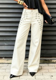 Women Metal Button Denim Pant