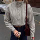Women Plaid Casual Baseball Jacket