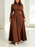 Plus Size Women Solid Long Sleeve Maxi Dress