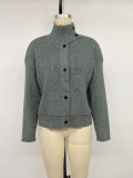 Women Knitting Autumn Winter High Neck Sweater Coat