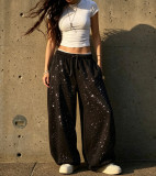 Women Autumn Winter Casual Beaded Solid Sweatpants