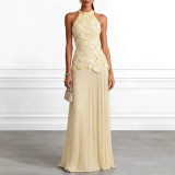 Women Halter Neck Sleeveless Pleated Dress